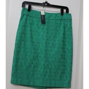 NWT Talbots Straight Skirt Green Above Knee Back Slit Eyelet Lined Size 2
